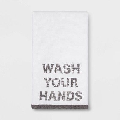 Wash Your Hands Flat Woven Hand Towel White/Gray - Room Essentials™ | Target