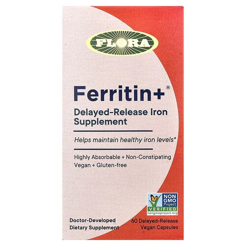 Flora, Ferritin +®, 60 Delayed-Release Vegan Capsules (20 mg per Capsule) | iHerb