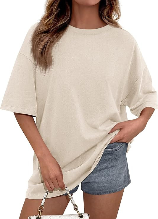 PRETTYGARDEN Womens 2026 Spring Going Out Tops Casual Short Sleeve Crewneck Loose Fit Basic Overs... | Amazon (US)