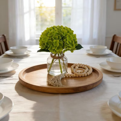 Real Touch Hydrangea Artificial Flowers in Vase with Wood Bead String, Lifelike Faux Hydrangea Flowers for Home Decoration, Green | Target