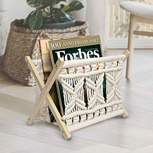Sunlit Boho Magazine Holder, Decorative Macrame Books Magazines Rack, Towel Storage Basket, Rusti... | Amazon (US)