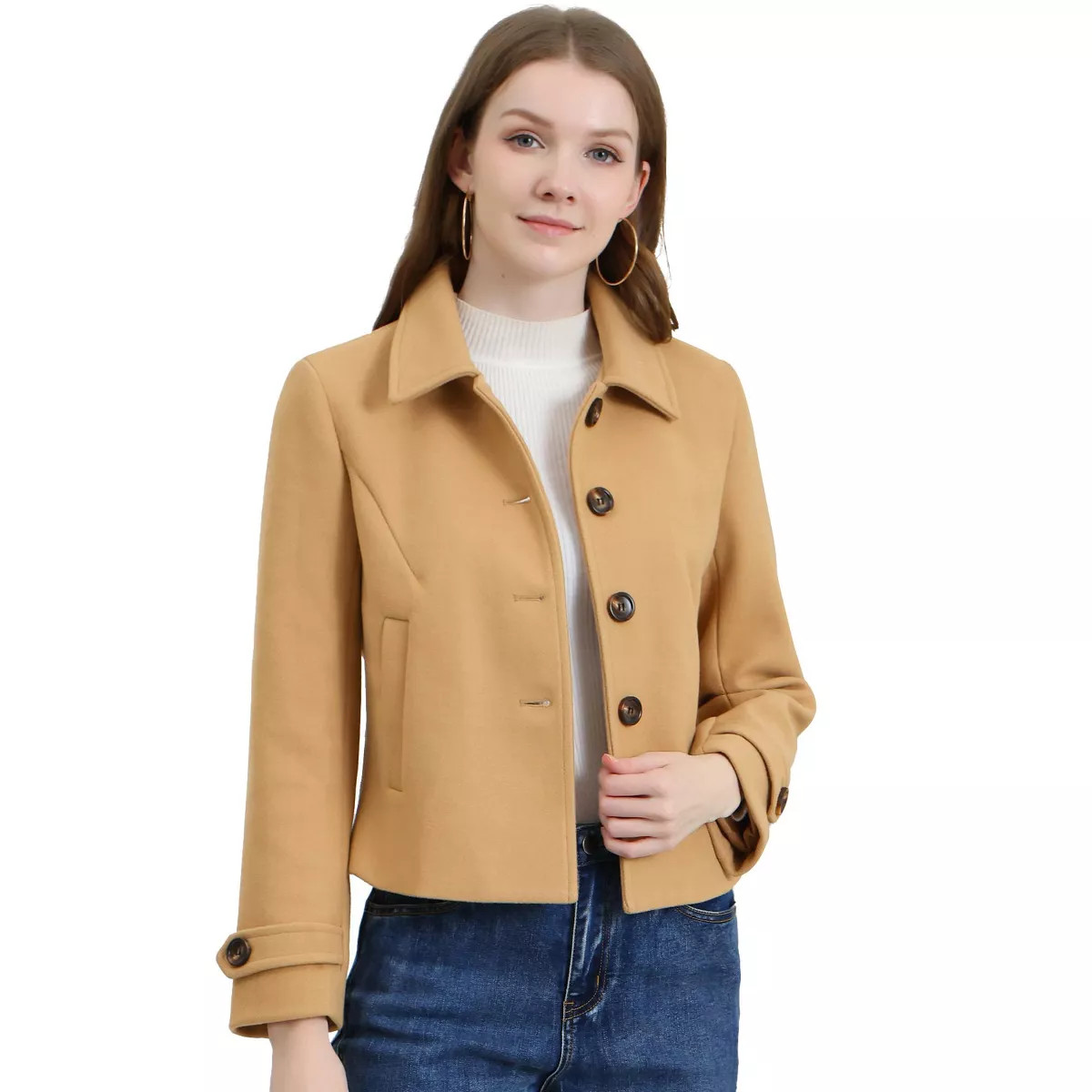 Allegra K Women's Turn Down Collar Long Sleeve Single Breasted Winter Pea Coat | Target