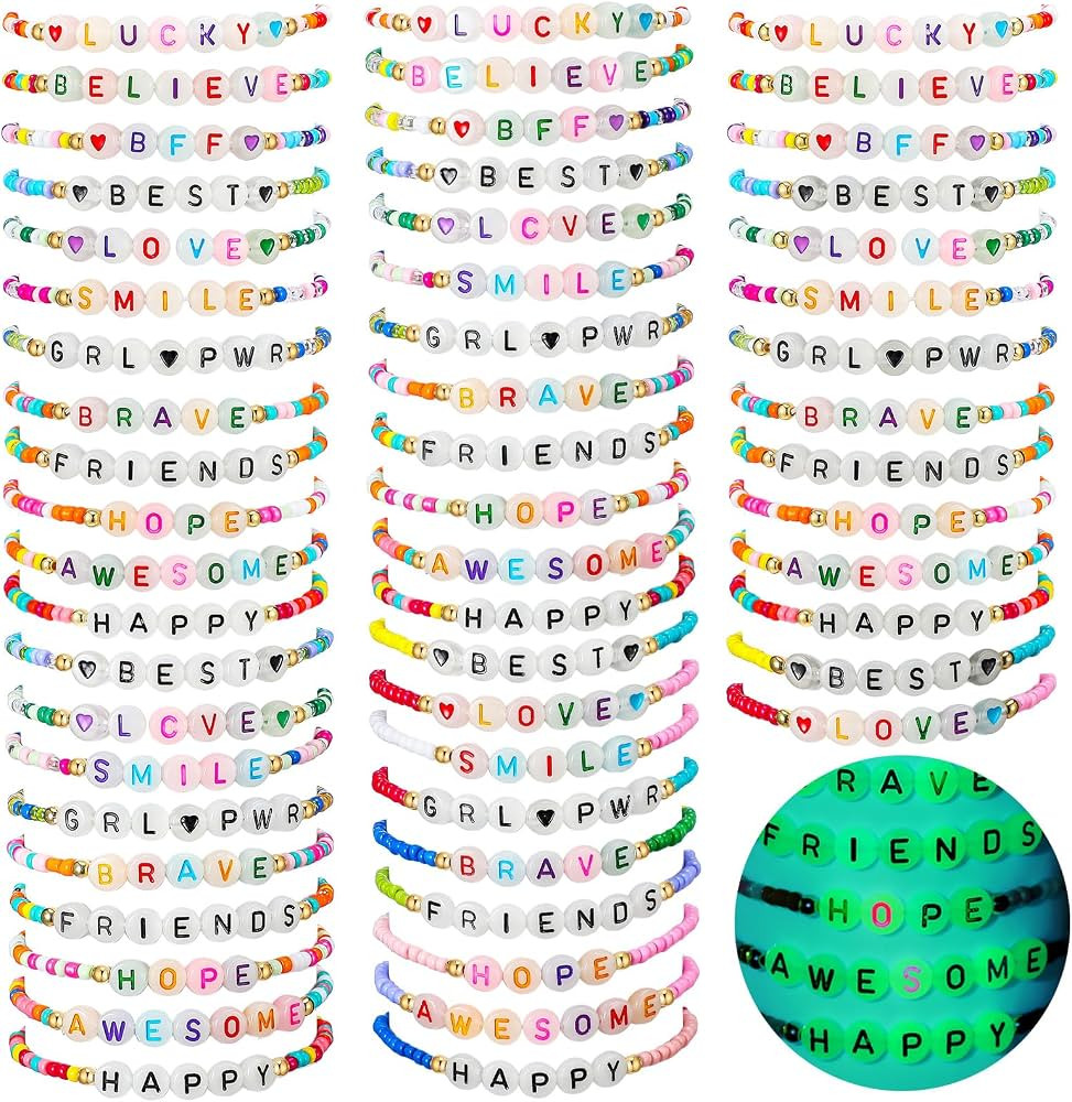 96 Pcs Beaded Friendship Bracelets Bulk Inspirational Stretch Bracelets Y2k Colorful Bracelets Cu... | Amazon (US)