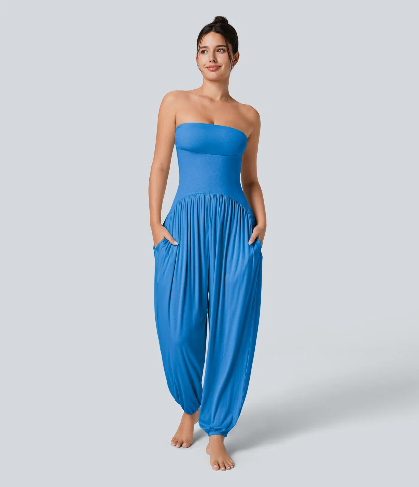 Women’s Ribbed Tube Backless Side Pocket Casual Jumpsuit - Halara | HALARA