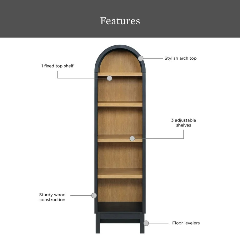 Better Homes & Gardens Juliet Narrow Arch Bookcase, Rich Black Finish | Walmart (US)