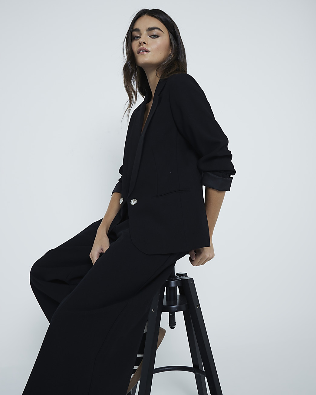 Black Crepe Notch Collar Blazer | River Island (UK & IE)