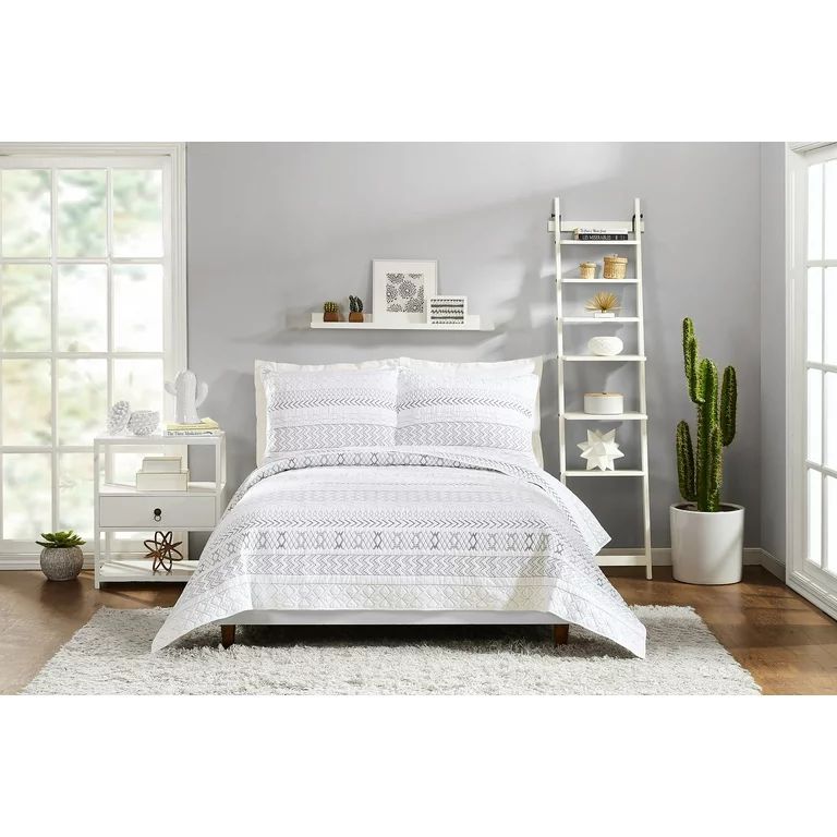 Better Homes & Gardens Embroidery Stripe Quilt Full/Queen, Gray | Walmart (US)