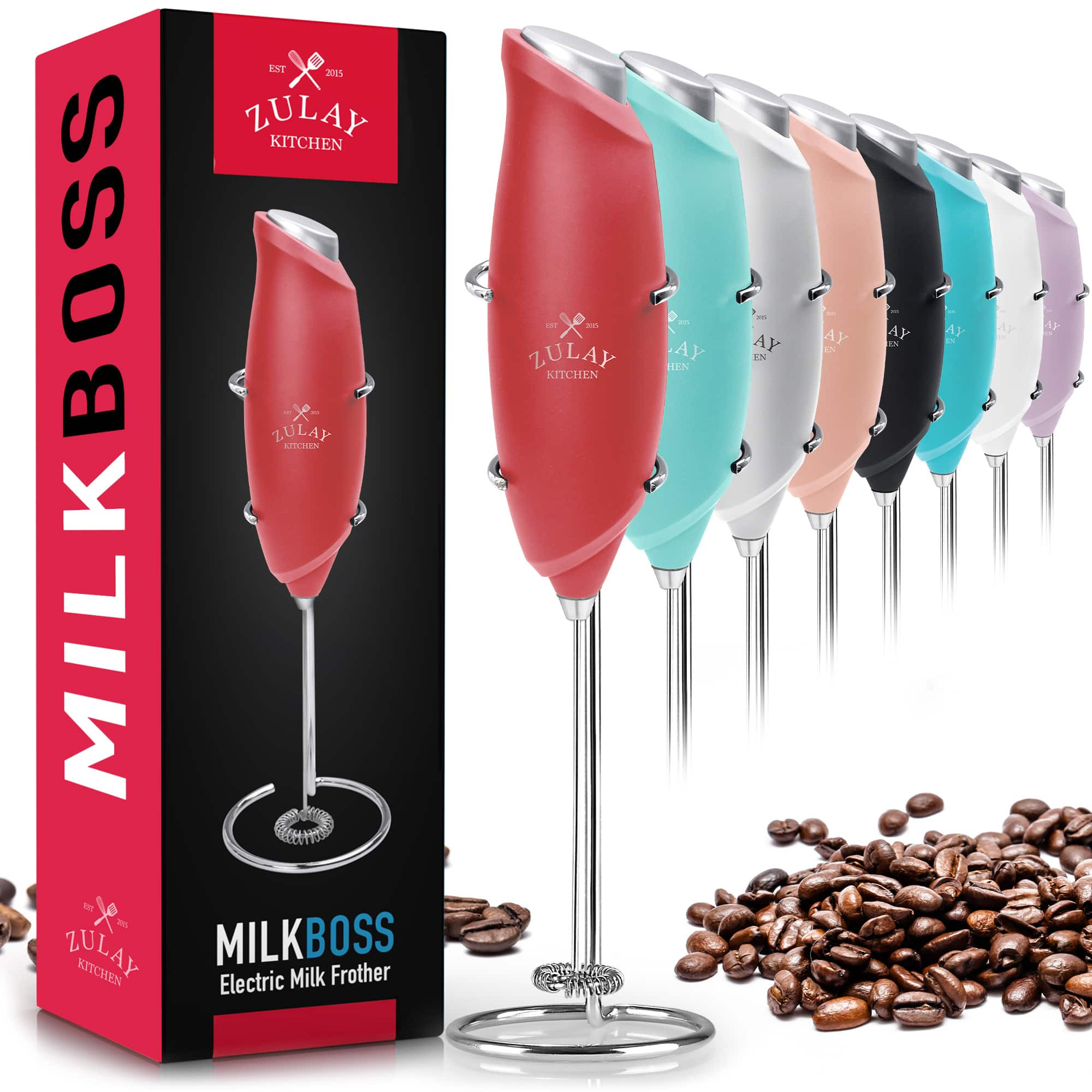 Zulay Kitchen - Premium One-Touch Milk Frother for Coffee - Easy-Use Frother Handheld Foam Maker - Cardinal Red | Best Buy U.S.