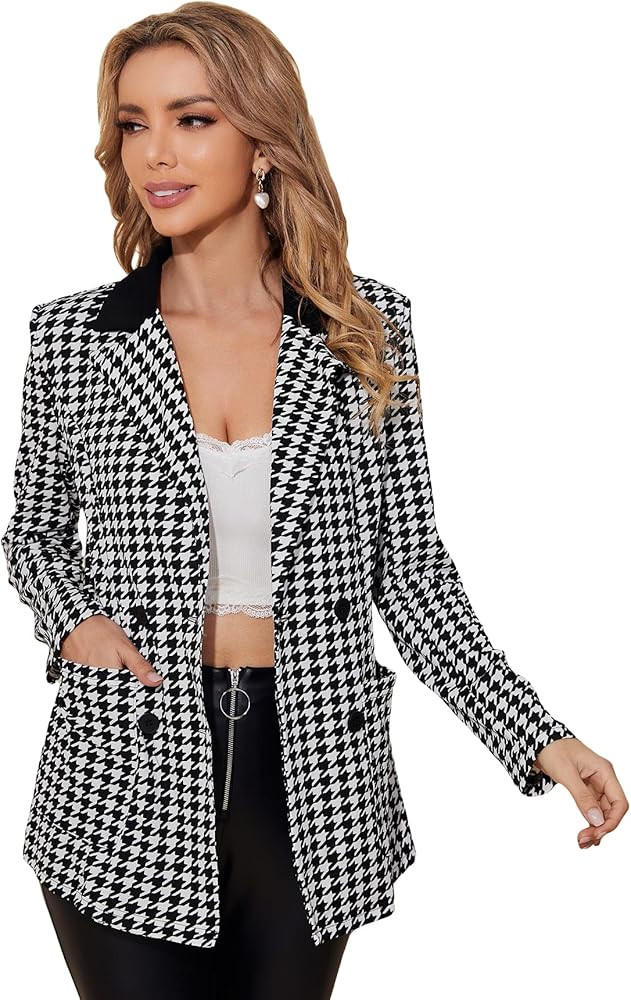 WDIRARA Women's Graphic Print Blazer Button Open Front Long Sleeve Jacket Multicolored | Amazon (US)