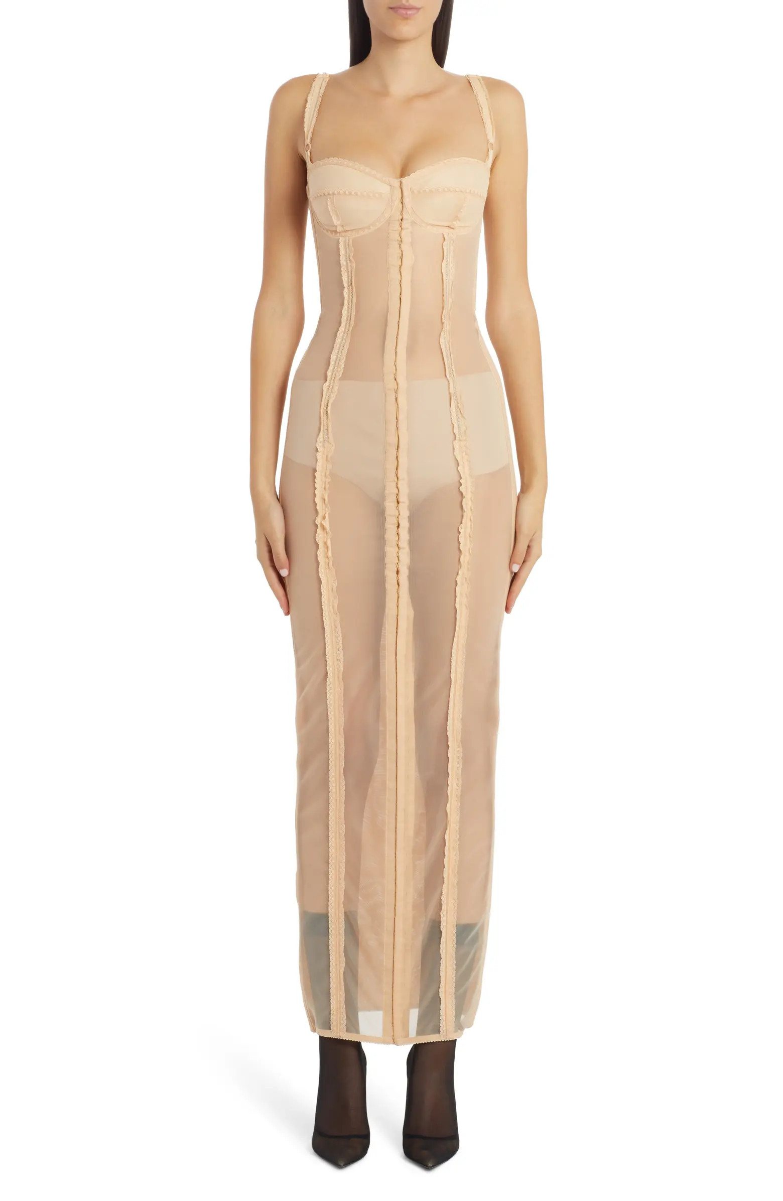 Kim Marquisette Corset Midi Dress | Nordstrom