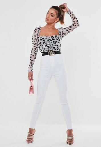 White Dalmatian Print Puff Sleeve Bodysuit | Missguided (UK & IE)