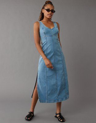 AE Denim Scoop Neck Maxi Dress | American Eagle Outfitters (US & CA)