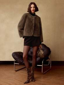 MOTF PREMIUM FAUX FUR SOLID SINGLE BREASTED PLACKET COAT | SHEIN