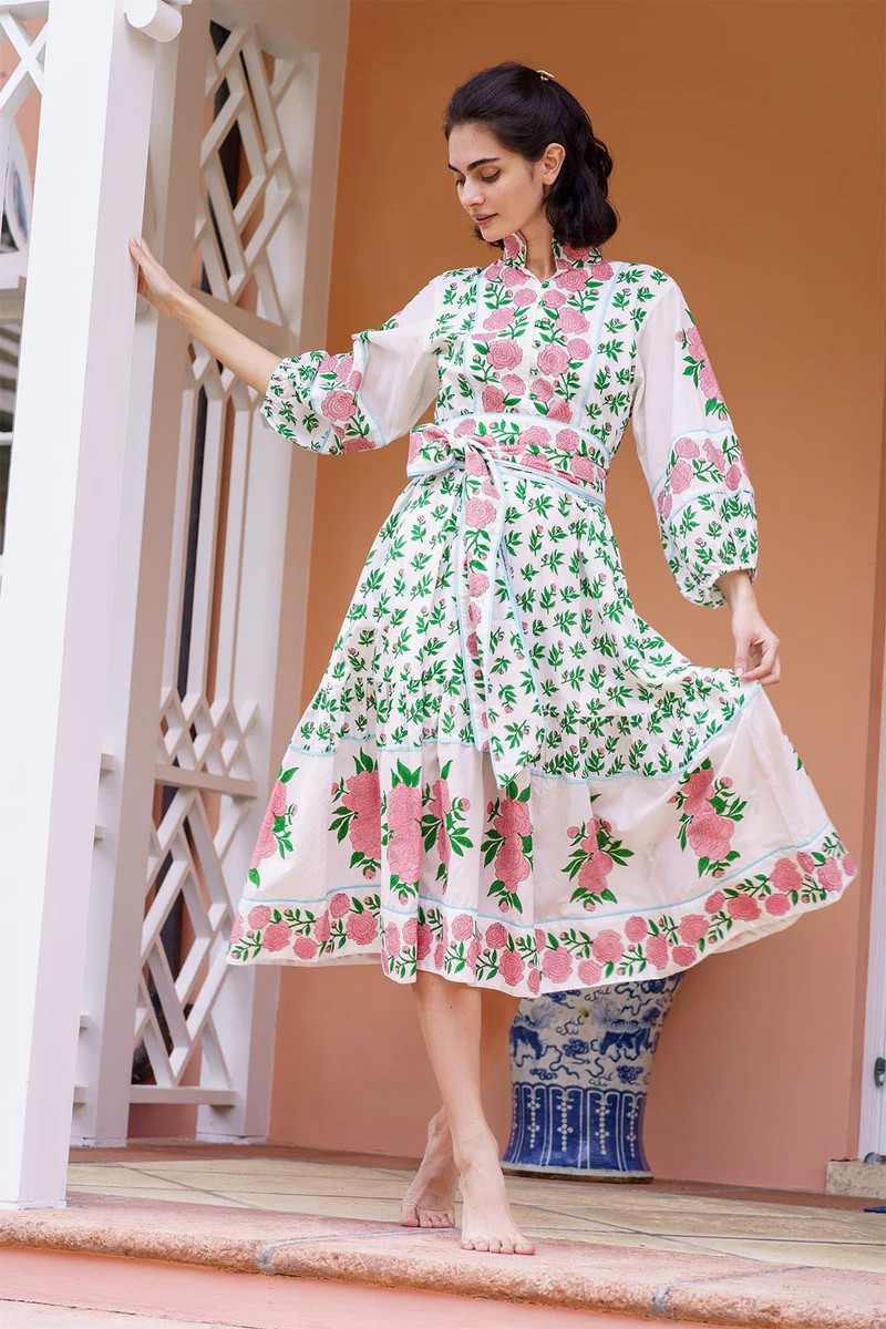 SUE SARTOR Flounce | Peony Pink/Kelly Green Peony | SUE SARTOR