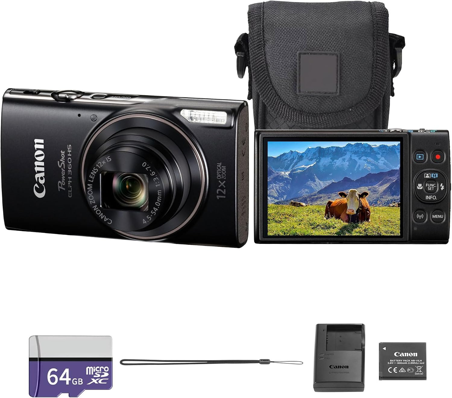 Canon PowerShot ELPH 360 HS A 20.2MP Digital Camera (Black) Bundle | Amazon (US)