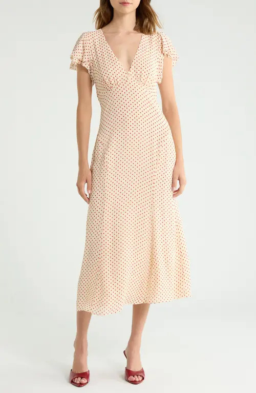 Reformation Frost Dot Flutter Sleeve Maxi Dress in Marilyn Dot at Nordstrom, Size 10 | Nordstrom