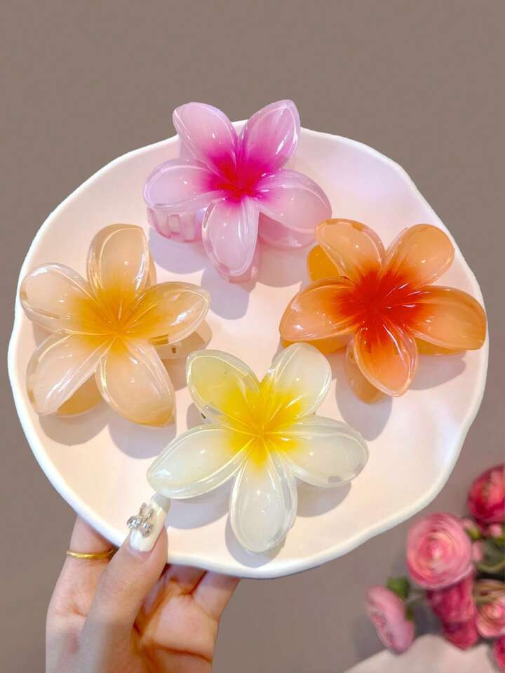 4 Stücke/Set 8 cm/3,14 in Strand Urlaub Stil Blumen Haarklammern, florales Design, geeignet für... | SHEIN