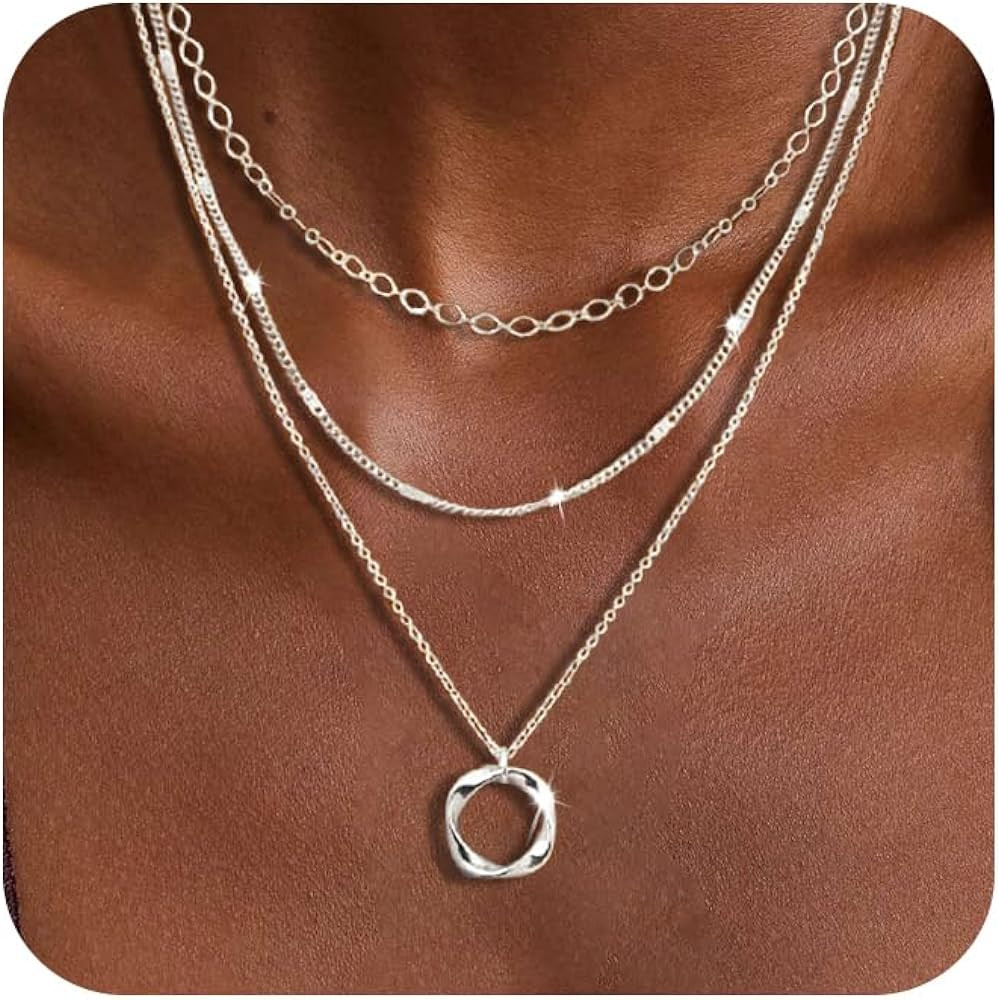 Layered Silver Necklaces for Women, Sterling Silver Stackable Stack Choker Necklaces for Women Tr... | Amazon (US)