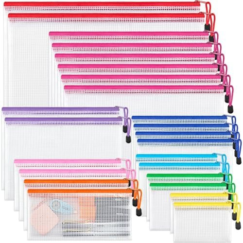 JARLINK 24 Pack 8 Sizes Mesh Pouch, 9 Colors, Waterproof Zipper File Bags Document Multipurpose T... | Amazon (US)