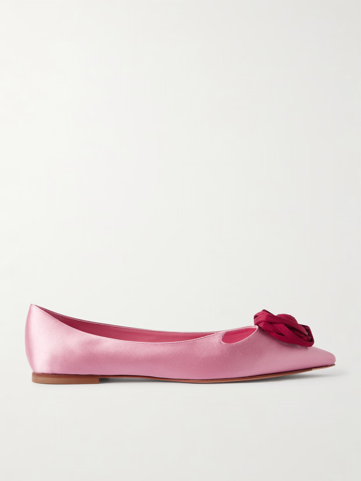 Roger Vivier - Rose Vivier Embellished Cutout Satin Ballet Flats - Pink | NET-A-PORTER (US)