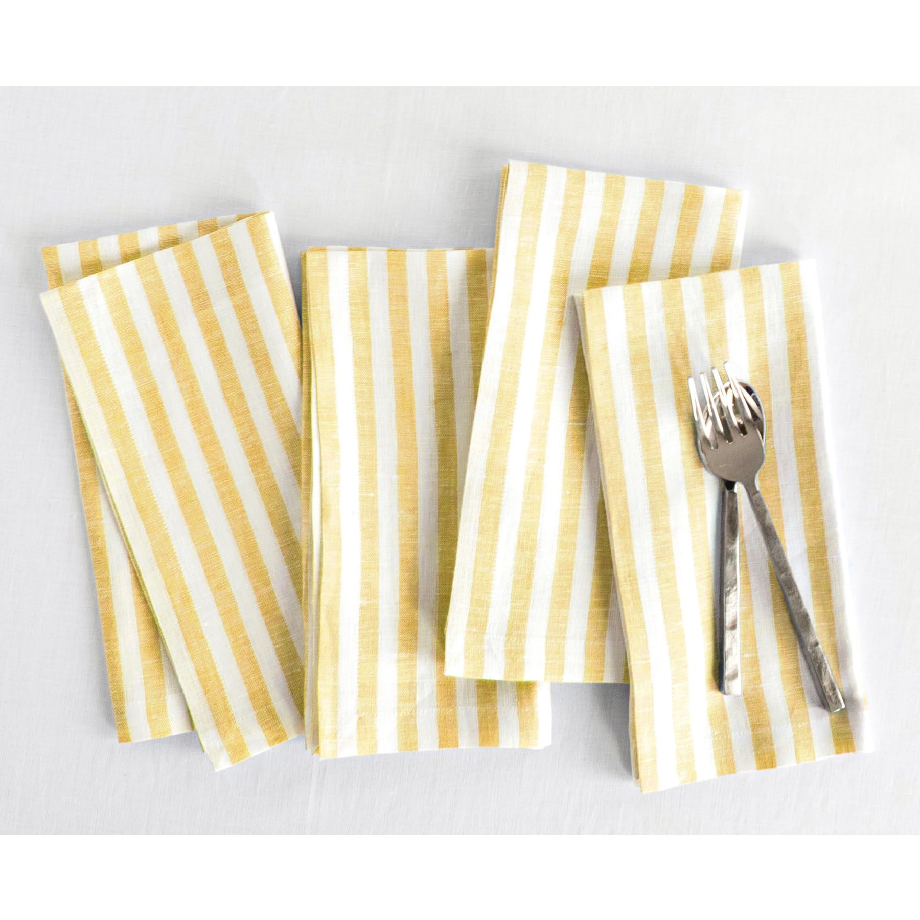 Solino Home Linen Napkins Set of 4-100% Pure Linen Amalfi Stripe Primrose Yellow and White Cloth ... | Amazon (US)