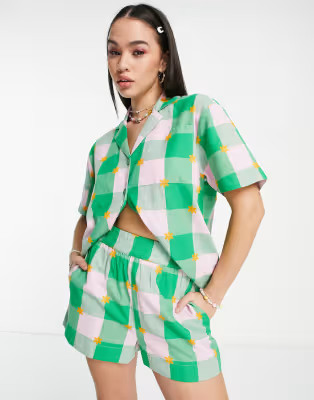 COLLUSION check shorts and shirt resort set in green and pink | ASOS (Global)