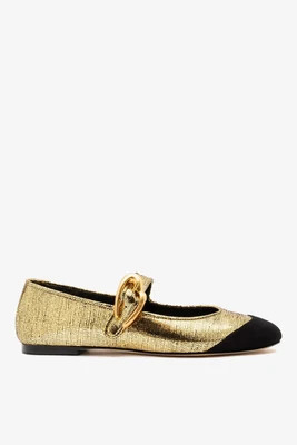 Verona Cap Ballet Flat Black Suede and Gold Leather | Larroude