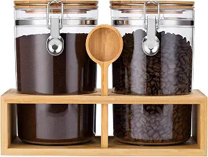 Yangbaga2 Pcs Coffee Sugar Canisters with Shelf, 58OZ Plastics Storage Containers for Ground Coff... | Amazon (US)