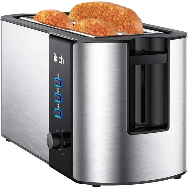 Ikich 4 Slice Long Toaster, 2 Long Wide Slot Toaster w/Warming Rack, 6 Browning Control, Defrost/... | Walmart (US)