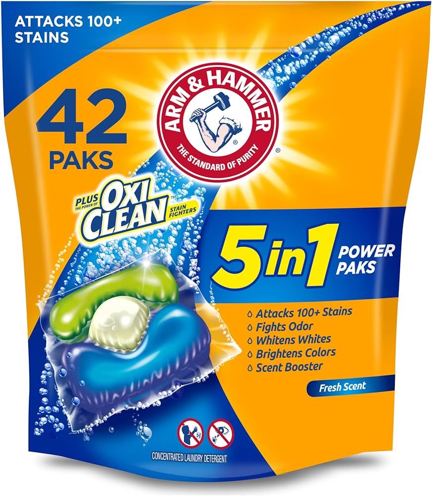 Arm & Hammer Plus OxiClean 5-in-1 Laundry Detergent Power Paks, 42 Count (Packaging may vary) | Amazon (US)