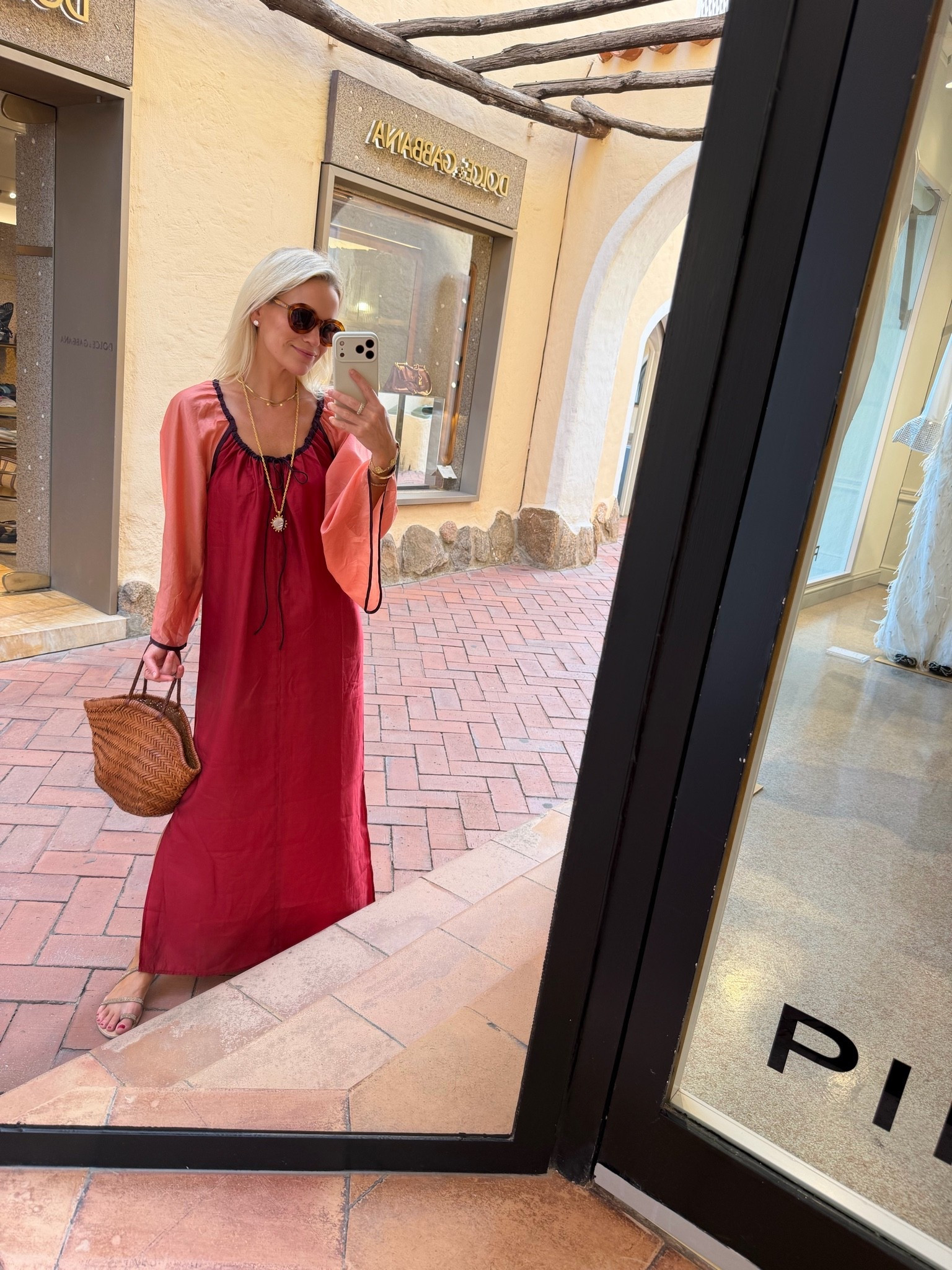 @Tuckernuck caftan terracotta color block organza fabric in Italy 
Susan shaw necklace
Dragon diffusion woven leather bag 
@RueLaLa

#LTKdayinmylife #LTKootd #LTKSaleAlert
