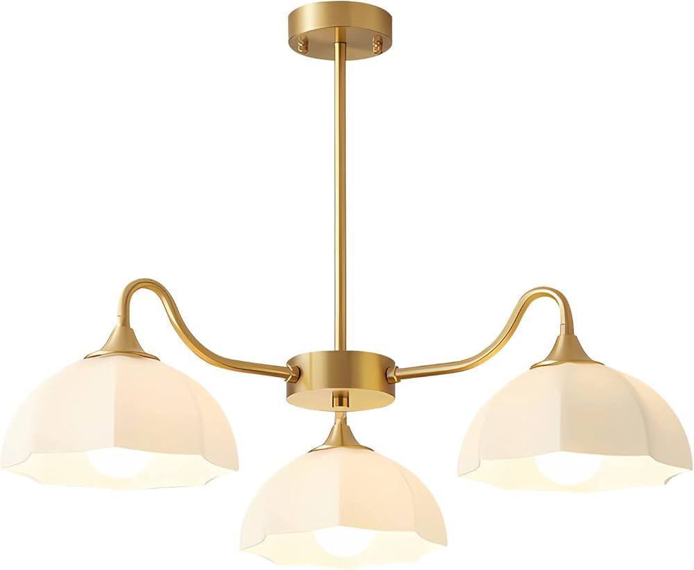 Fulesi Mid Century 3 Light Sputnik Chandelier White Dome Glass Lampshade Nordic Retro Chandelier ... | Amazon (US)