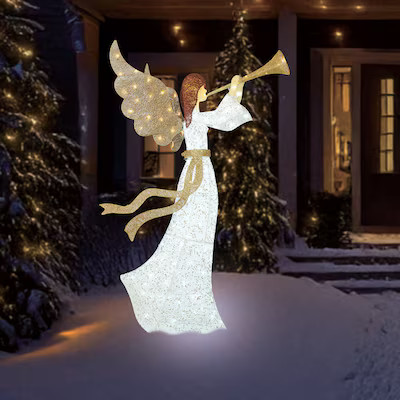 Holiday Living 60-in Freestanding Angel Yard decoration with Clear LED Lights | Lowe's