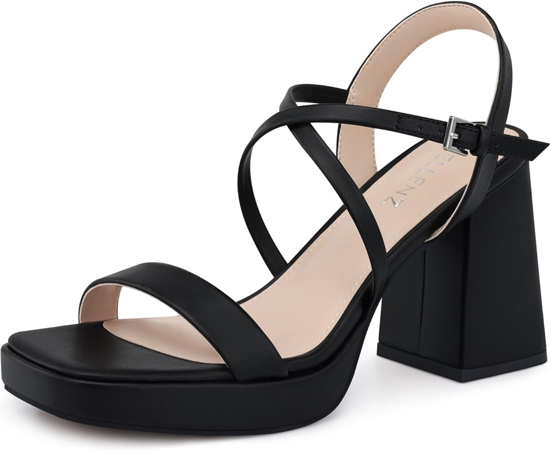 Women Chunky Platform Heels: 3.9 Inch High Heel Prom, Wedding, Party, Square Open Toe Heeled Sand... | Amazon (US)