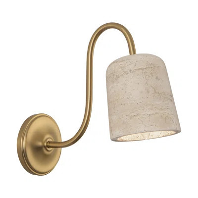 Bromley 5-in Brushed Gold Wall/Vanity Light with Natural Travertine Shade | Wayfair North America