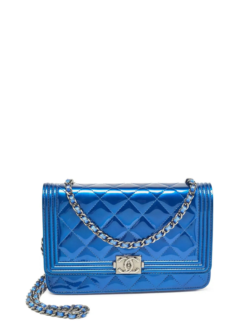 CHANEL Pre-Owned Boy wallet-on-chain quilted leather shoulder bag - Blue | Farfetch Global