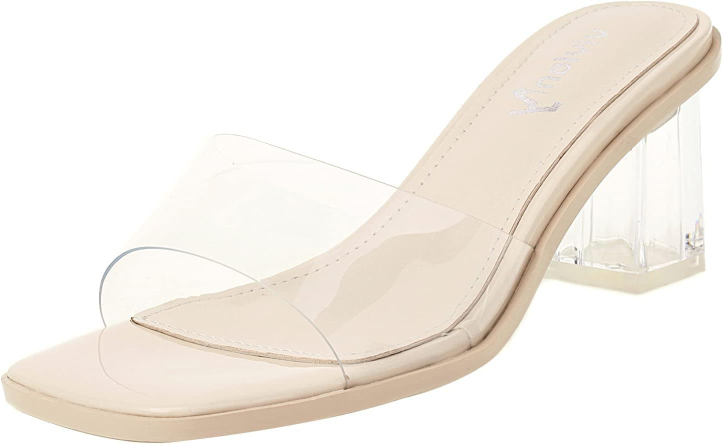 vivianly Womens Clear Heels Sandals Transparent Chunky Heels Backless Open Toe Slip on Mules Heel... | Amazon (US)