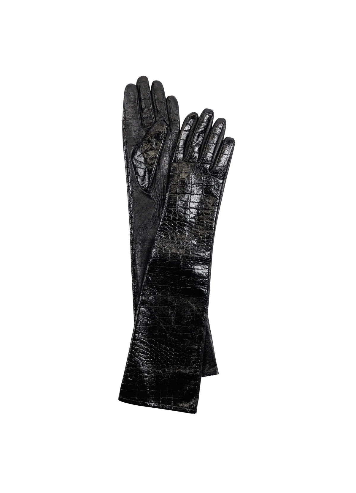 Black Croc Leather Gloves | DE SAVARY LONDON