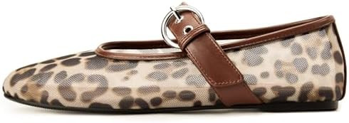 Leopard Flats for Women Mesh Flats Ballet Flats Mary Jane Flats Women's Dress Shoes Ballet Shoes | Amazon (US)