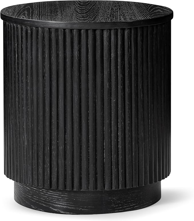 Maven Lane Dallas Round Side Table - Modern Ribbed Design with Premium Aged Black Wood Finish - C... | Amazon (US)