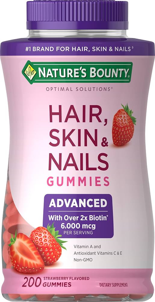 Nature's Bounty Optimal Solutions Advanced Hair, Skin, Nails, 2X Biotin, 200 Strawberry Gummies | Amazon (US)