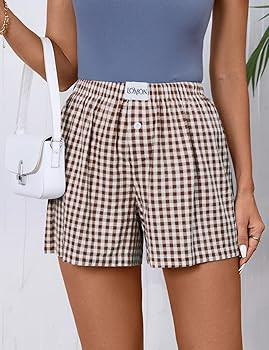 LOMON Womens Boxer Shorts Casual Summer Cotton Pajama Lounge Sleep Pj Gingham Plaid Shorts Y2K Be... | Amazon (US)