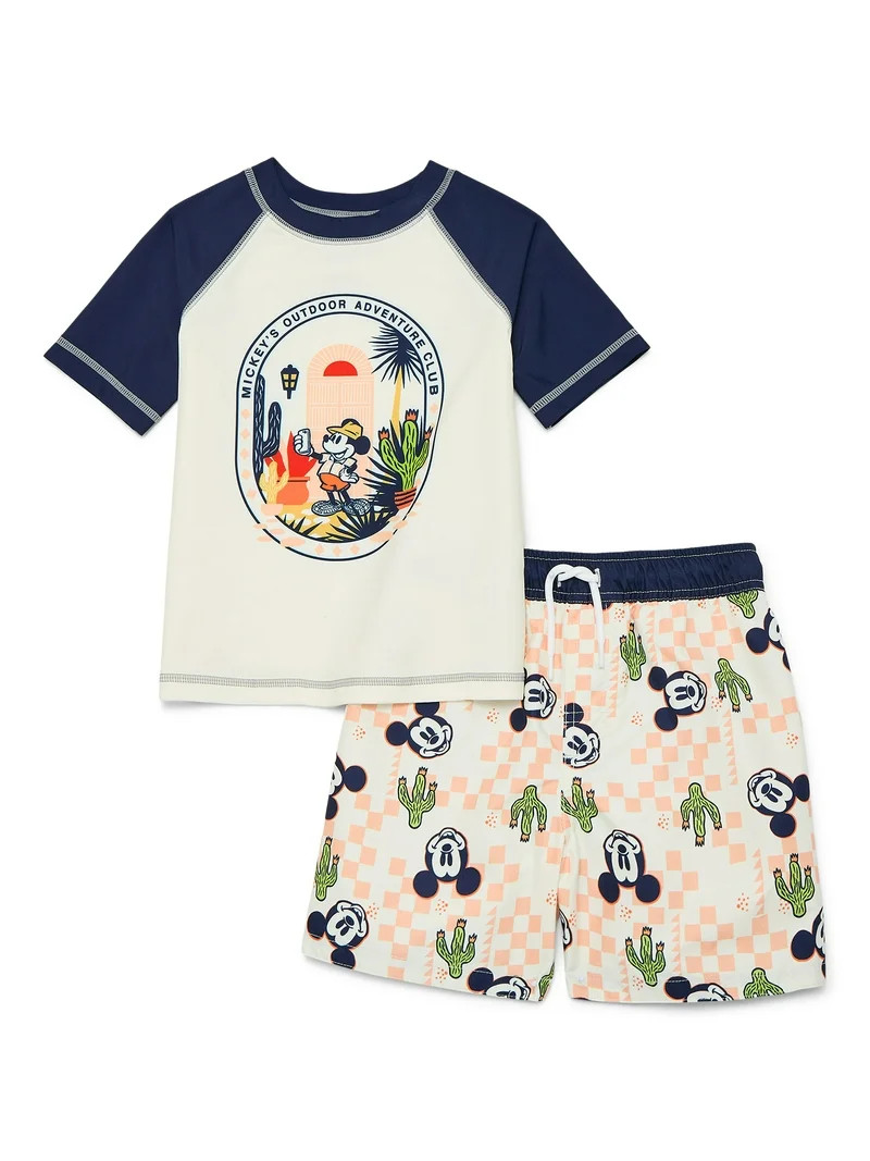 Character Toddler Boy Short-Sleeve Rash Guard and Swim Trunk Set, Sizes 12M-5T | Walmart (US)