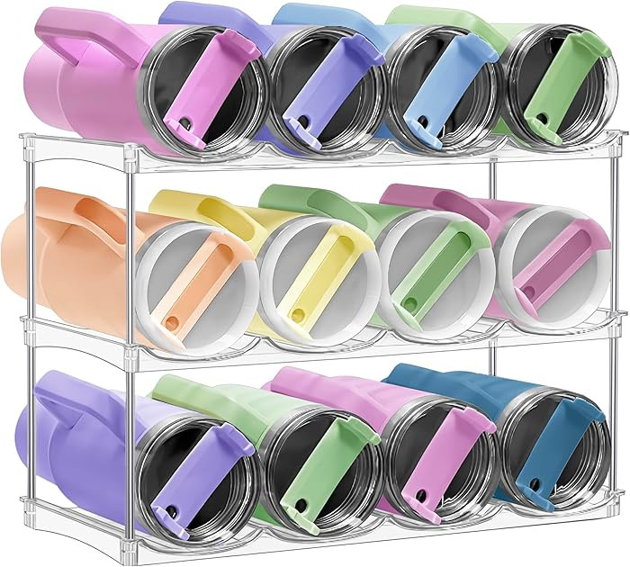 Stackable Water Bottle Organizer for Cabinet - Acrylic Tumbler Organizer Storage Rack for Stanley... | Amazon (US)