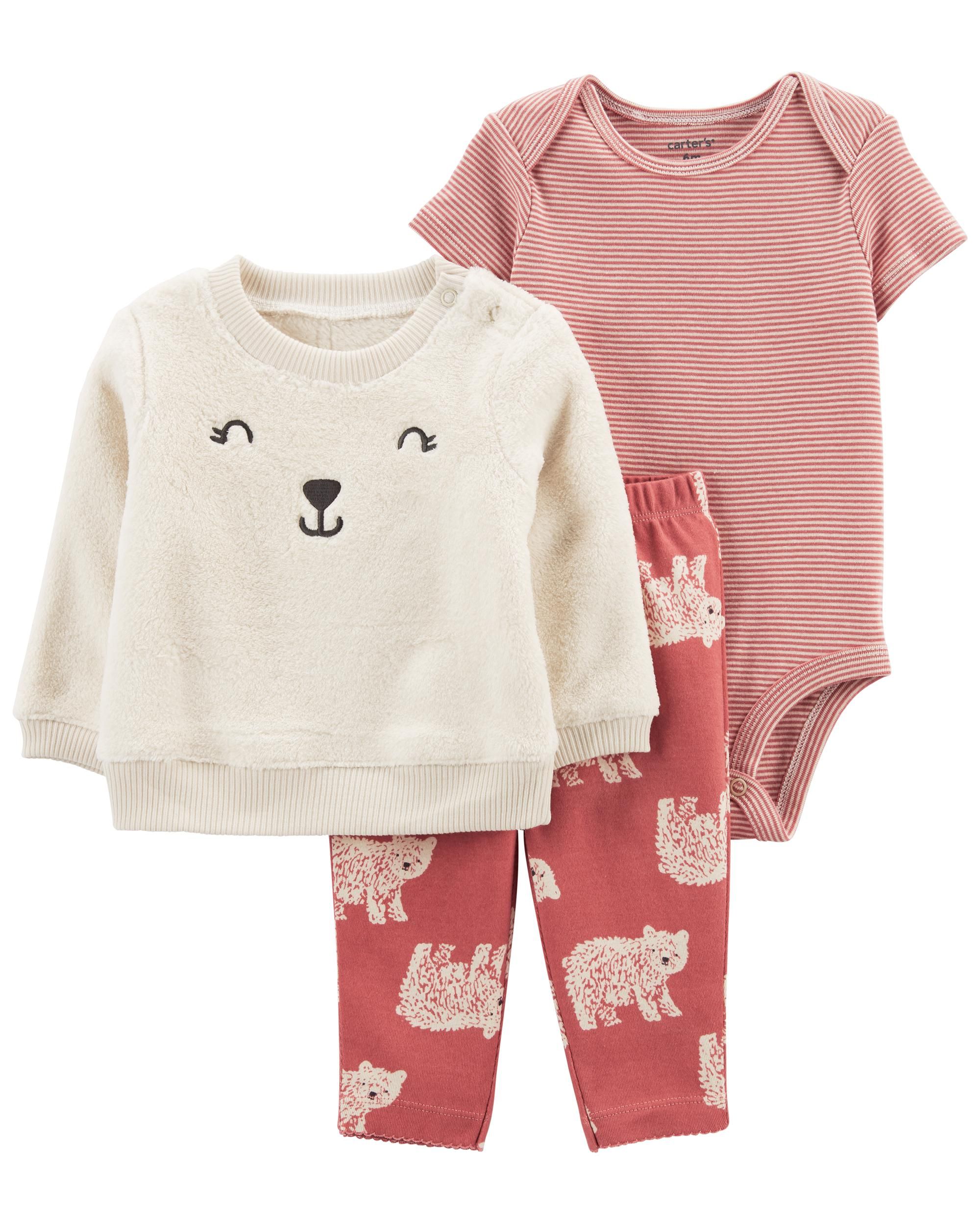 3-Piece Bear Fuzzy Cardigan Set | Carter's