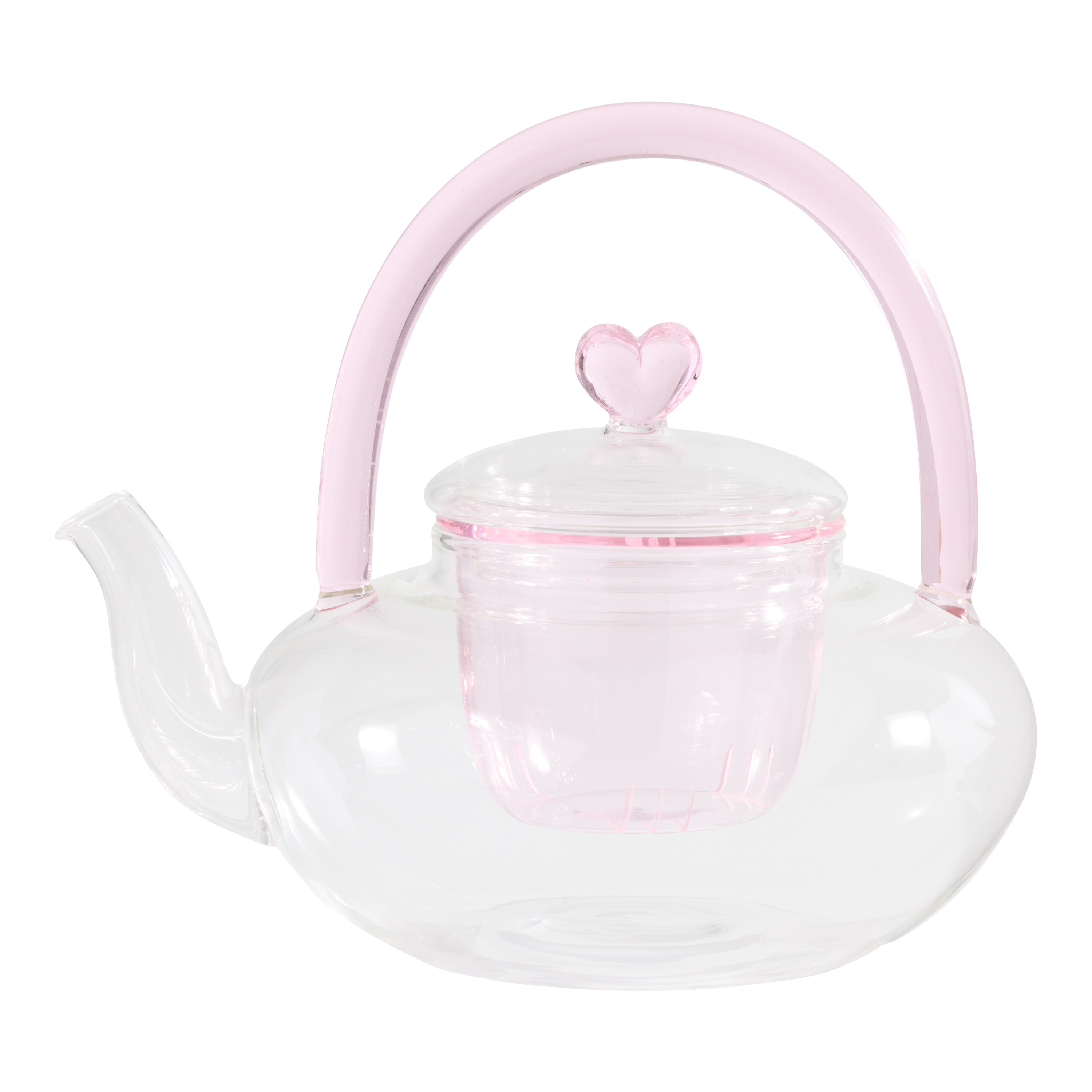 Small Pink and Clear Borosilicate Glass Heart Infuser Teapot | World Market