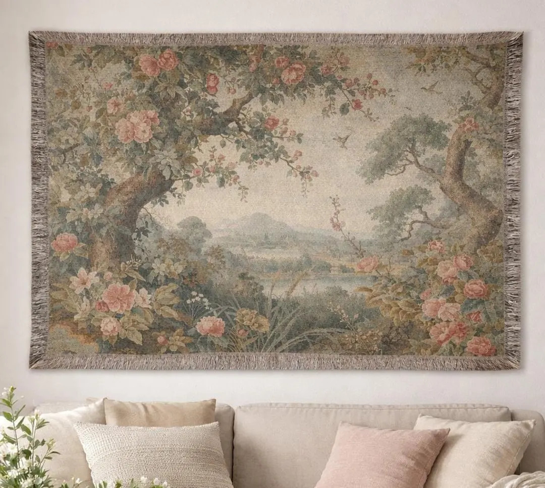 Vintage Floral Landscape Wall Tapestry \u2013 Extra Large Romantic Cottagecore Wall Art \u2013 Fr... | Etsy (Global)