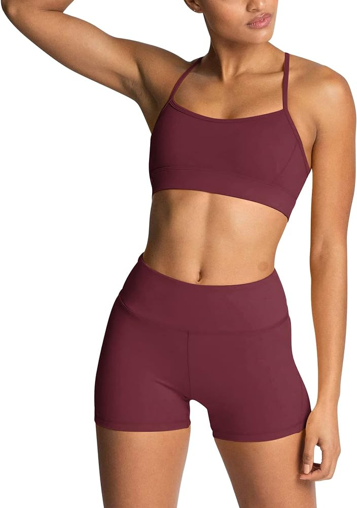 IMEKIS Women's Workout Sets 2 Piece Yoga Outfit High Waisted Biker Shorts Leggings Sports Bra Gym... | Amazon (US)