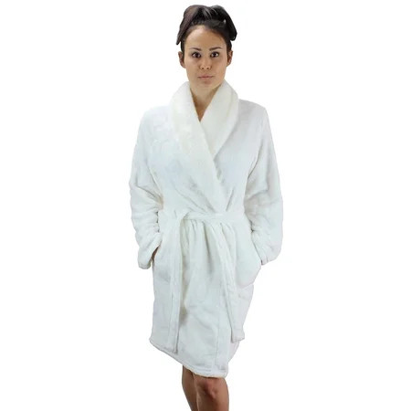 Ms Lovely Women's Warm Fleece Robe with Faux Fur Collar - White Large | Walmart (US)