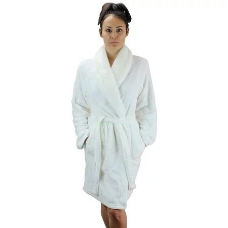 Ms Lovely Women's Warm Fleece Robe with Faux Fur Collar - White Large | Walmart (US)
